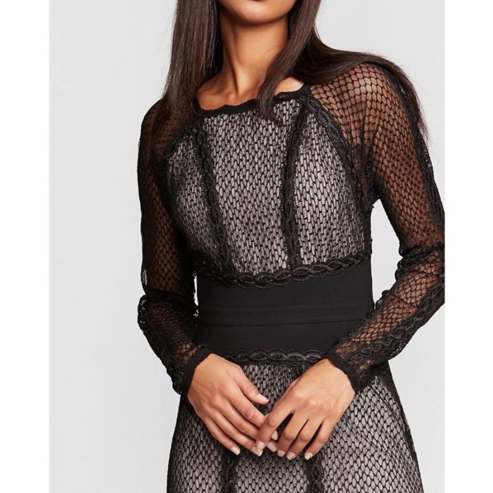 FREE People XS Mixed Mesh Bodycon Long Sleeve Casual Evening Party Dress - Picture 3 of 3